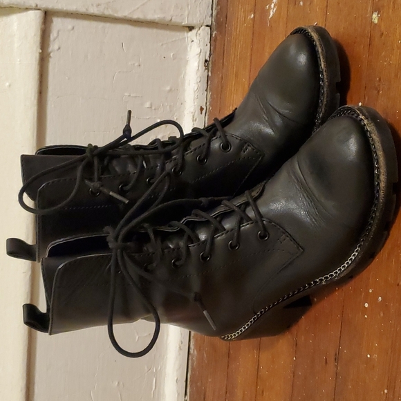Kendall & Kylie Shoes - DONATING 8/1! Smooth Leather Lace-up Combat Boots with Chain Detail Size 7